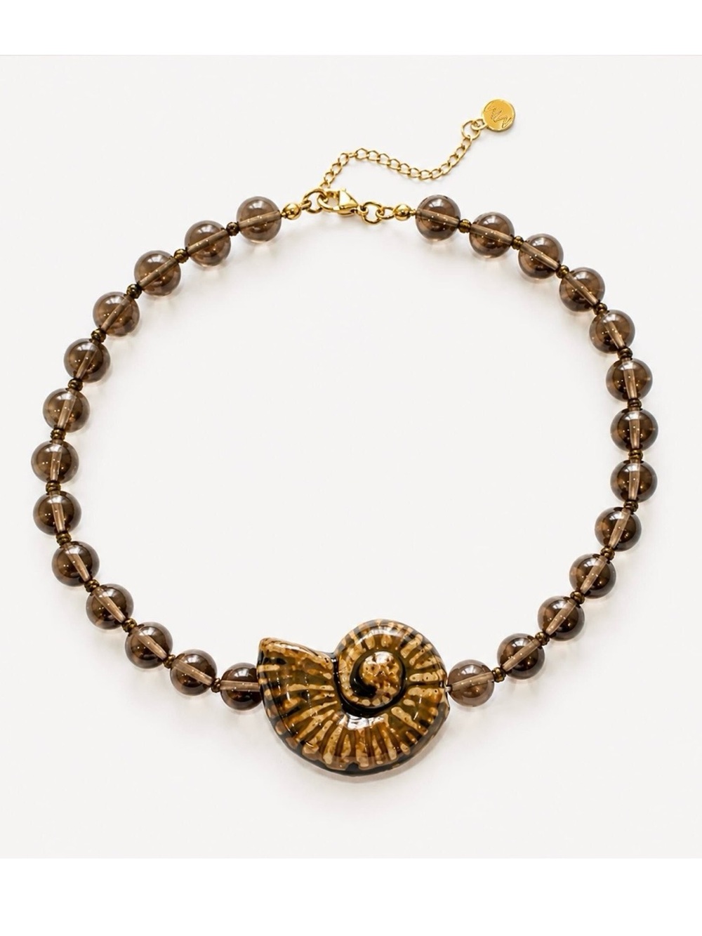 Gray Genuine Quartz Gold-Accent Smoky Brown Beaded Shell Necklace by Mayamar - Picture 1 of 4